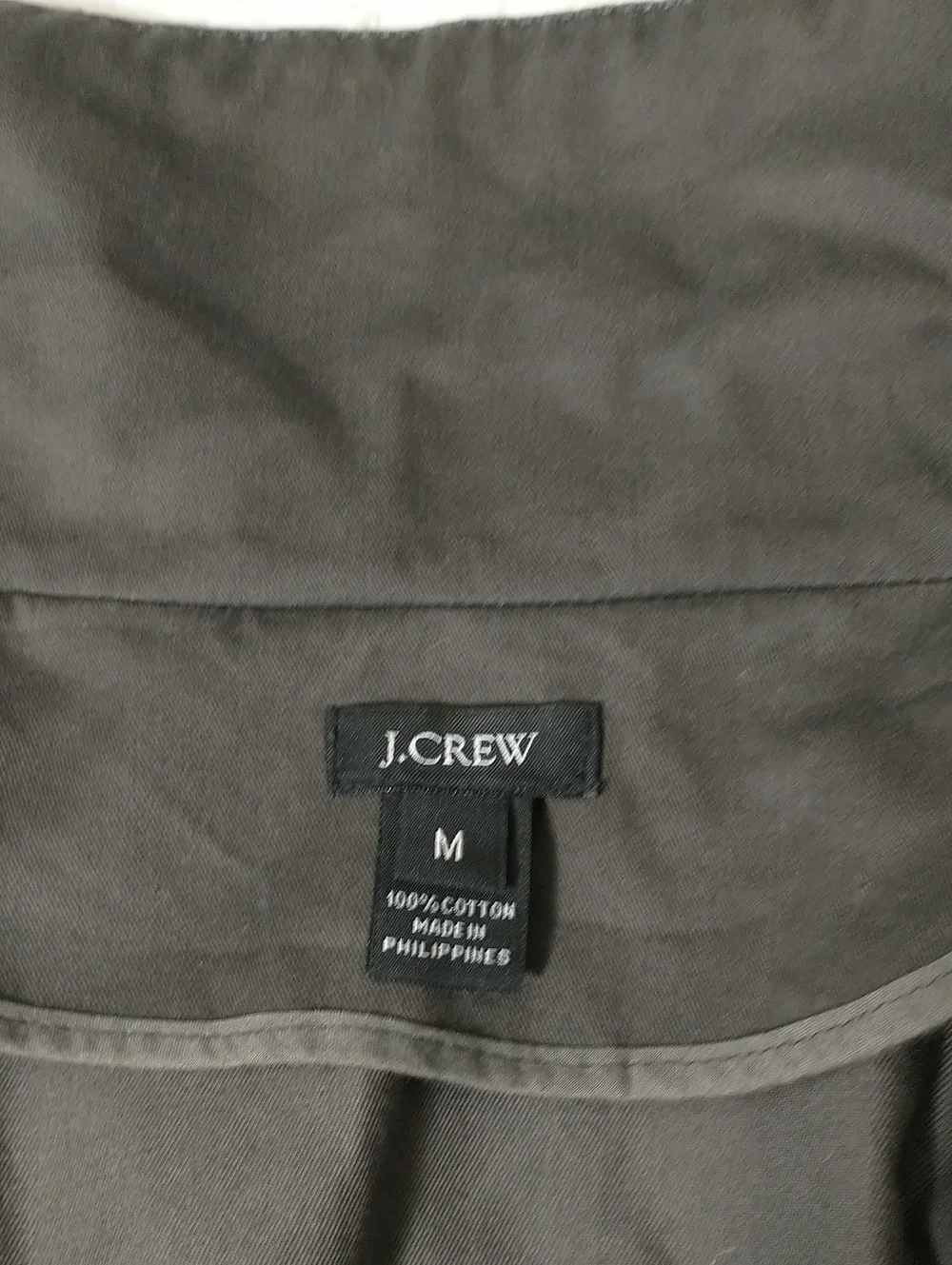 J Crew 100% Cotton Dark Khaki Funnel Neck Jacket, Size M, Fall Trendy Essential‎
